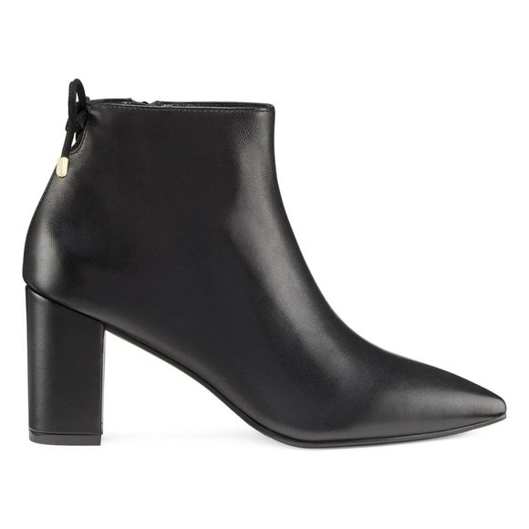 $550 Stuart Weitzman Tieback 75 POINTY Block Bootie BLACK LEATHER 6.5 (PB1)